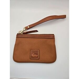Dooney Bourke Pebble Leather Slim Wristlet Brown Clutch Coin Case Purse